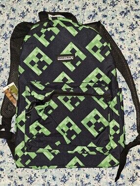 MINECRAFT Green Pixel Creaper Print Backpack Bag